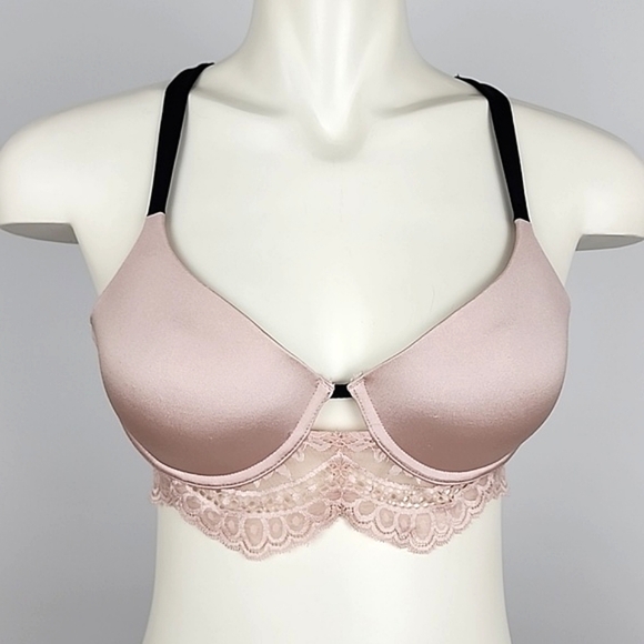 ⭐️2/ $40⭐️ La SENZA So Free Underwire Light Pink Lace Black Trim Padded Sz 34B - Picture 3 of 15